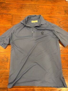 Donald Ross Mens Striped Navy and White Performance Golf Polo Shirt